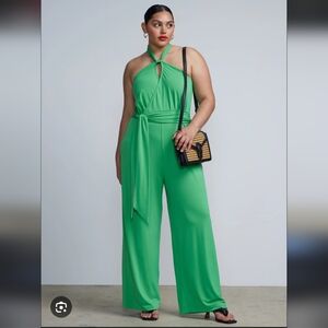 New York & Company Green And Blue Jumpsuit with Flowing Palazzo Pants